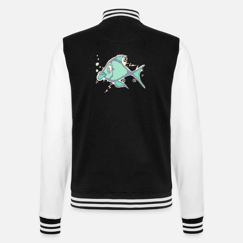 Fisch Linienkunst - College-Sweatjacke - Schwarz/Weiß