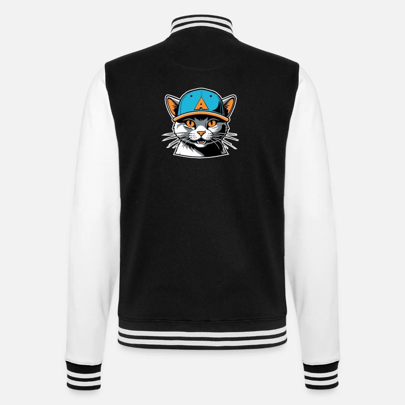 Katze mit Hut - College-Sweatjacke - Schwarz/Weiß