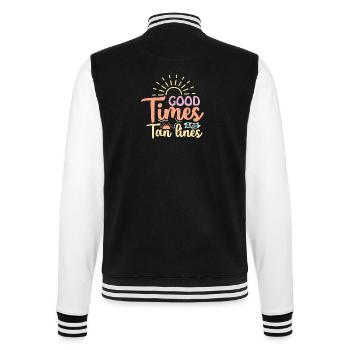 Good Times and Tan Lines - College Sweat Jacket - black/white - Back - Marisol (170cm)