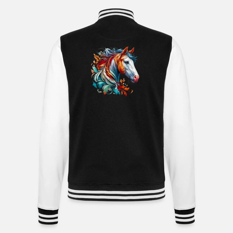 Pferd - College-Sweatjacke - Schwarz/Weiß