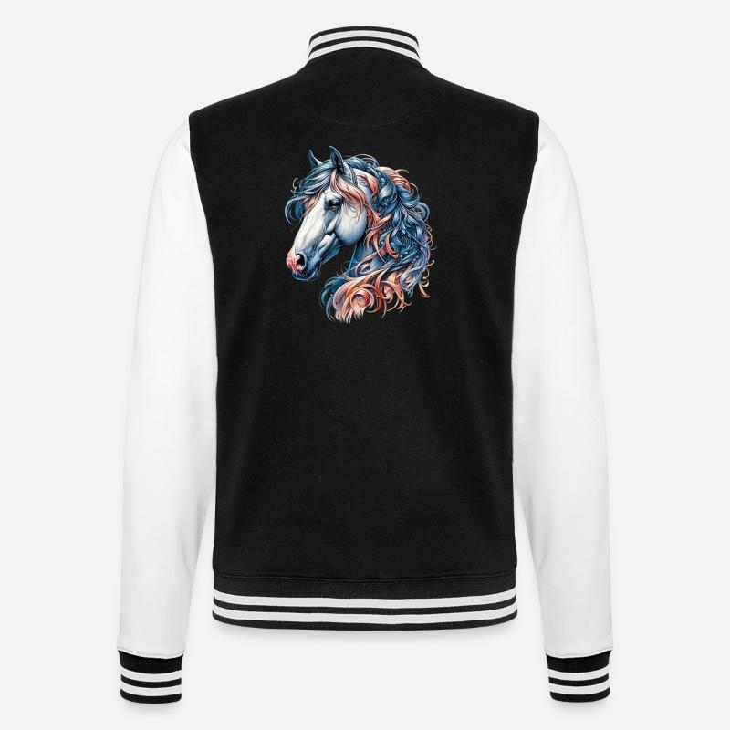 Pferd - College-Sweatjacke - Schwarz/Weiß