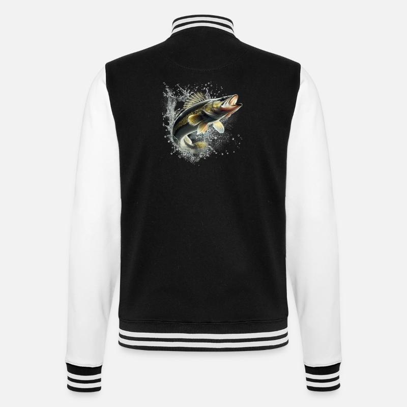 Fisch - College-Sweatjacke - Schwarz/Weiß