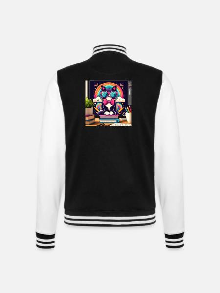Studious cat with glasses - College Sweat Jacket - black/white