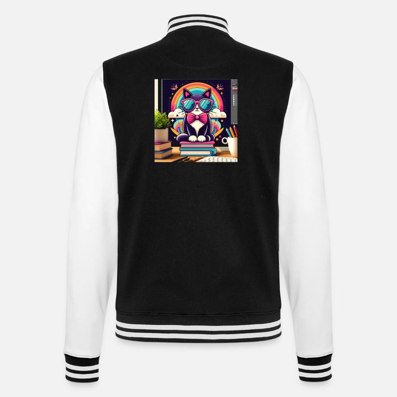 Studious cat with glasses - College Sweat Jacket - black/white