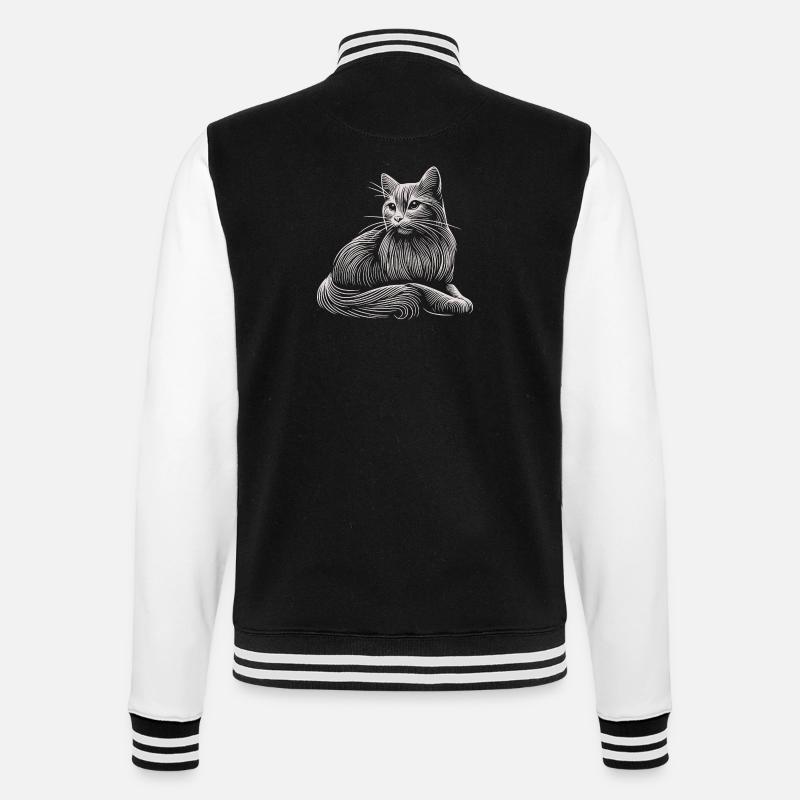 chat blanc motifs traits lumière - Veste Teddy - noir/blanc