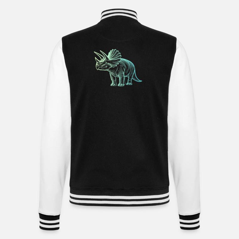 Triceratops Dinosaur Drawing Gradient Blue Green - College Sweat Jacket - black/white