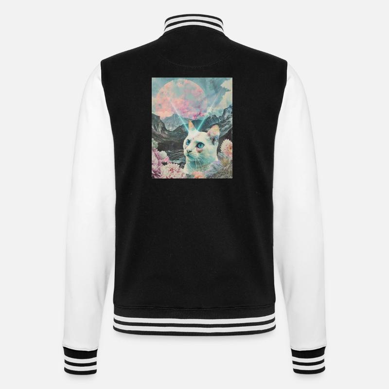 Comet cat between blooming peaks - College Sweat Jacket - black/white