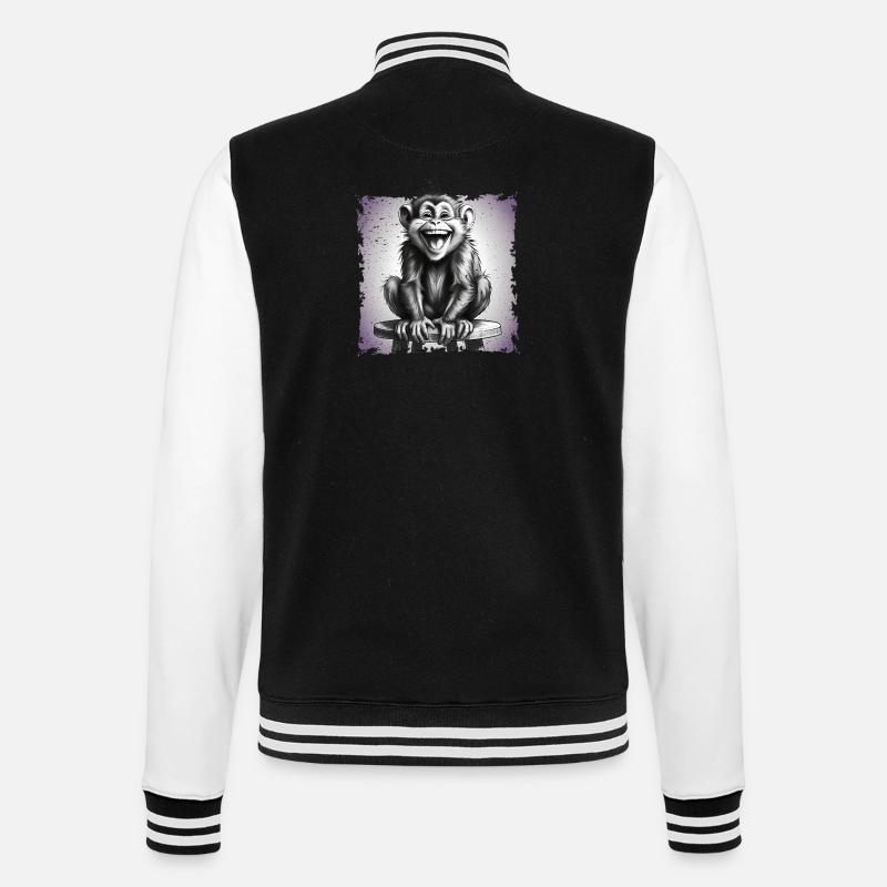 Monkey laughing sitting on stool - College Sweat Jacket - black/white