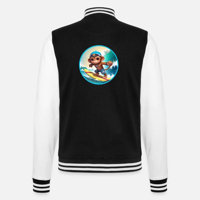 Fröhlicher surfender Affe - College-Sweatjacke - Schwarz/Weiß