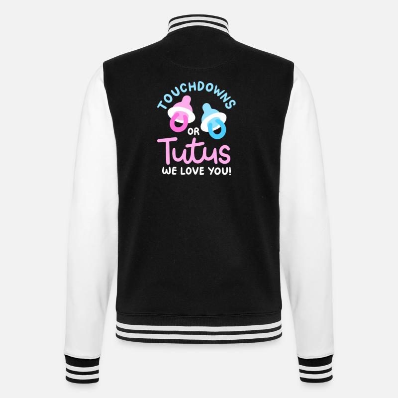 Touchdowns oder Tutus für Gender-Reveal-Partys - College-Sweatjacke - Schwarz/Weiß