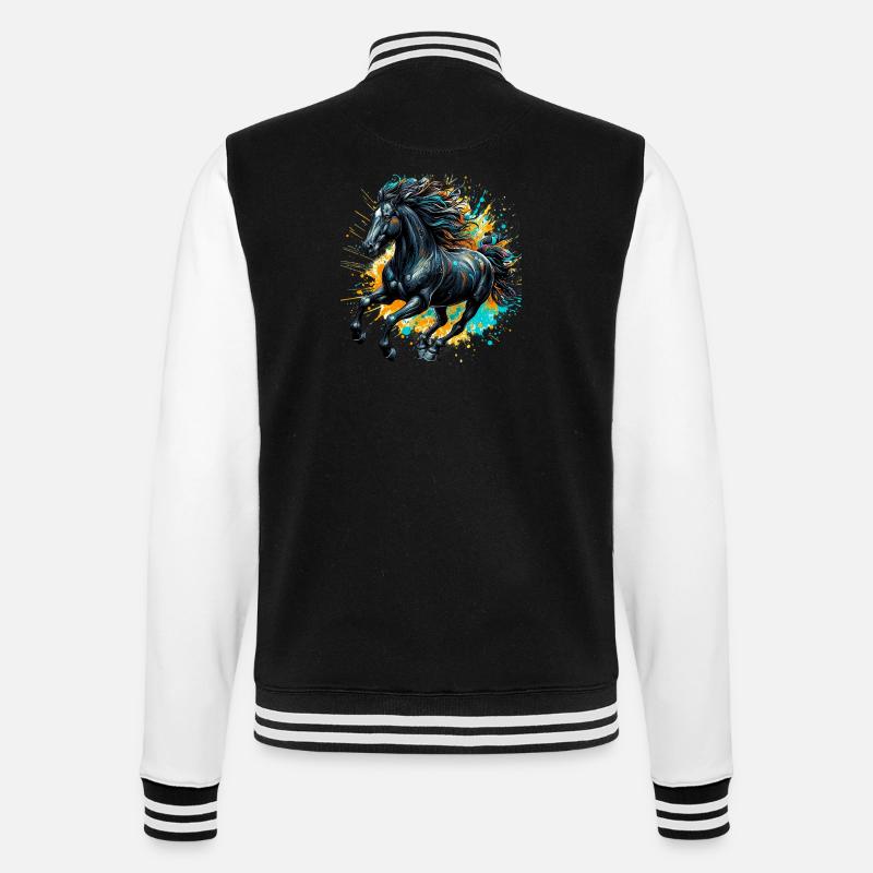 Pferd - College-Sweatjacke - Schwarz/Weiß