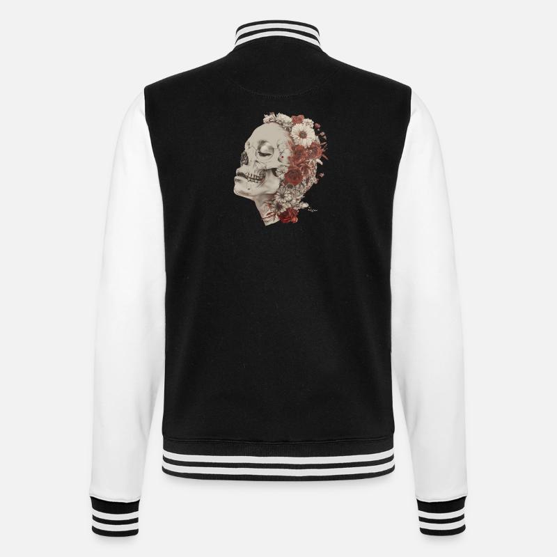 Blühender Schädel - College-Sweatjacke - Schwarz/Weiß