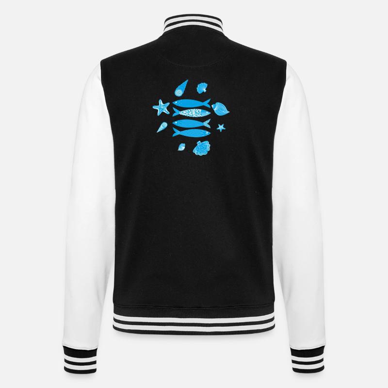 Underwater Sea Fish Pattern - College Sweat Jacket - black/white