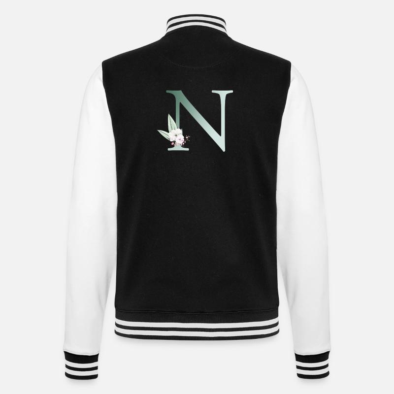 N Monogram, Floral, Personalizable - College Sweat Jacket - black/white