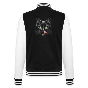 Cat with green eyes and tongue sticking out - College Sweat Jacket - black/white - Back - Marisol (170cm)
