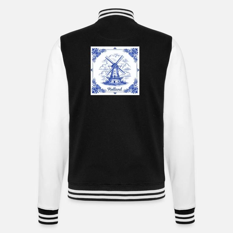 Delft blue windmill tile - College Sweat Jacket - black/white