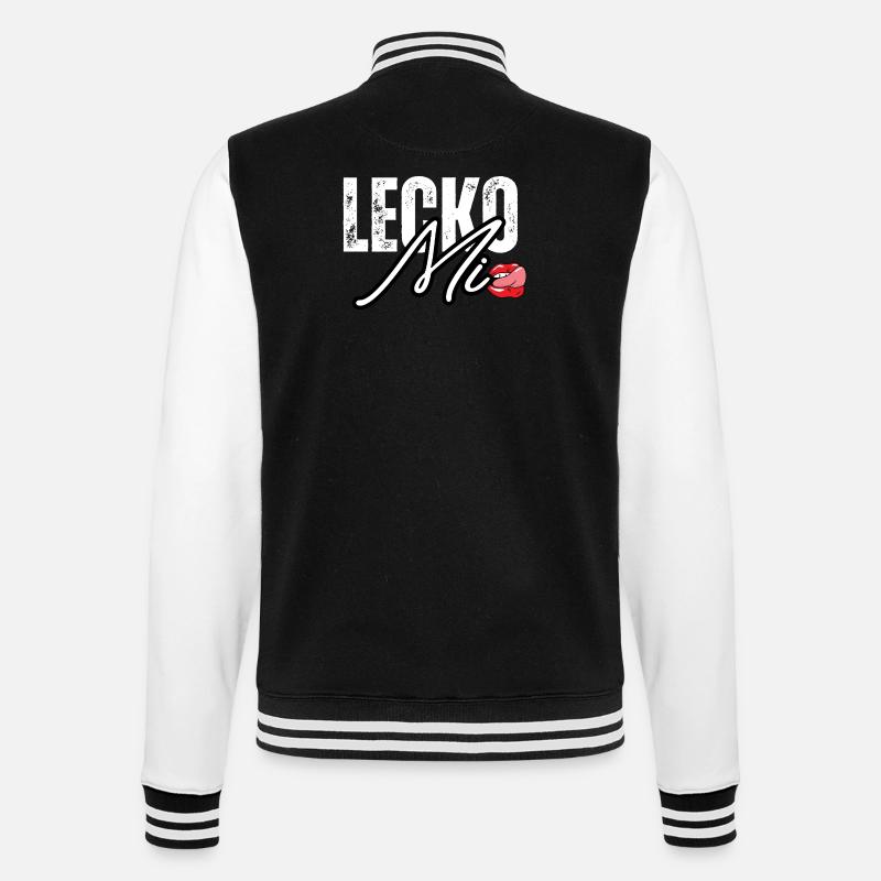 Lederoptik mit Lippenakzent - College-Sweatjacke - Schwarz/Weiß