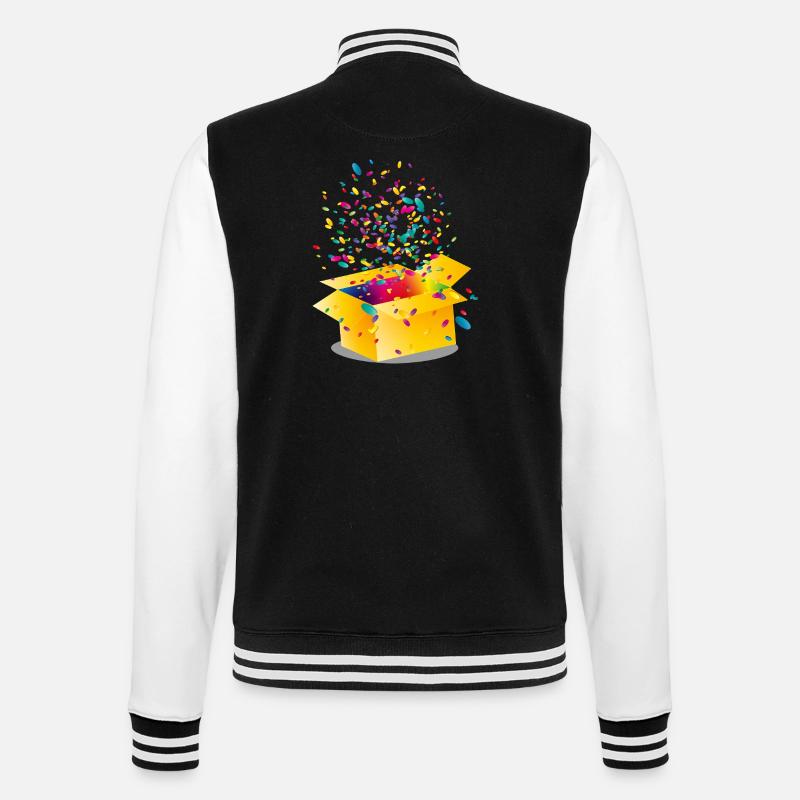 Gelbe Box mit buntem Konfetti - College-Sweatjacke - Schwarz/Weiß