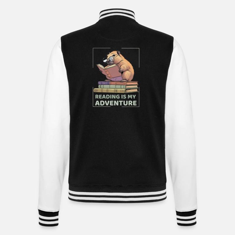 Capybara while reading -Reading adventure - College Sweat Jacket - black/white