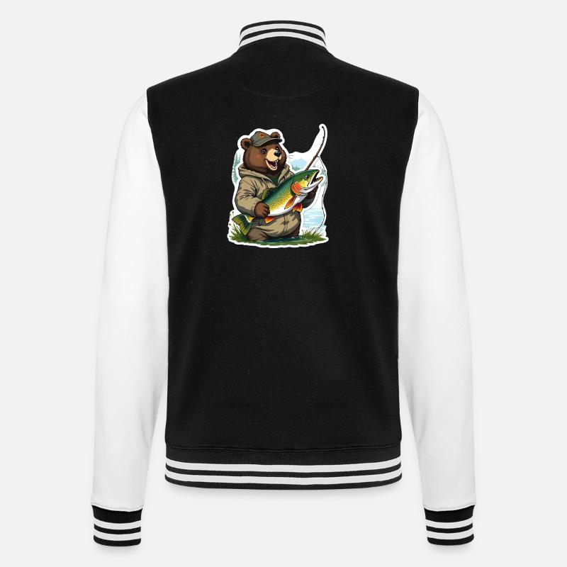 Frog bear with trout - College Sweat Jacket - black/white