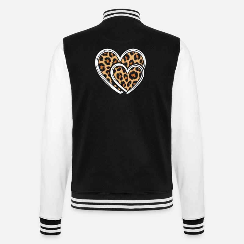 Herz mit Leopardmuster - College-Sweatjacke - Schwarz/Weiß