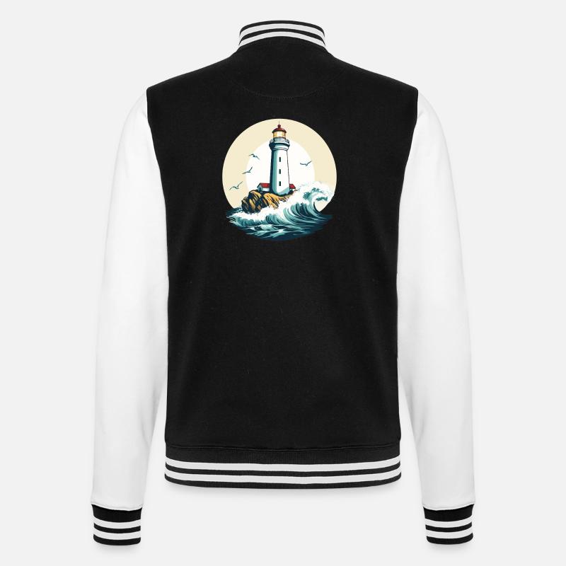 Leuchtturm am Meeresufer - College-Sweatjacke - Schwarz/Weiß