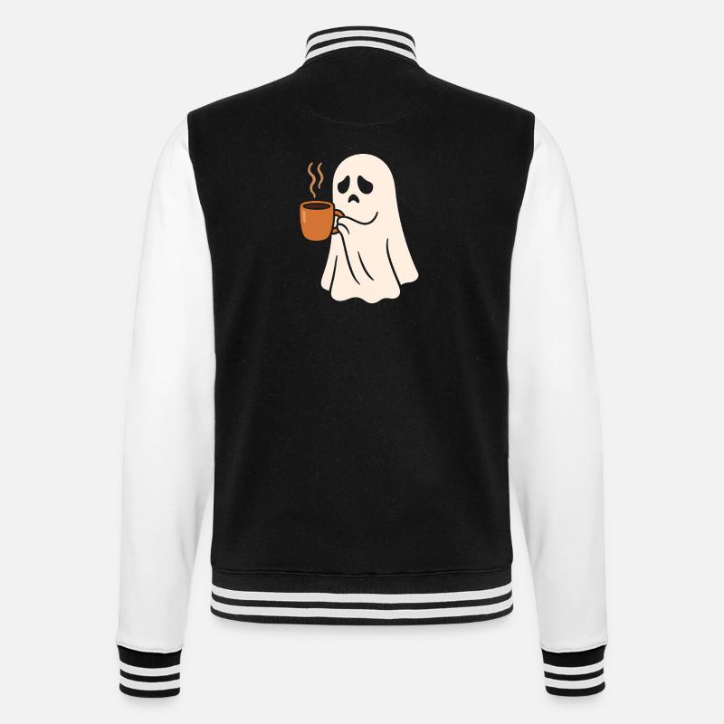 Scary ghost with coffee cup - College Sweat Jacket - black/white