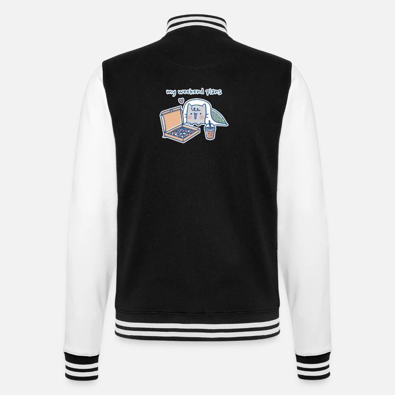 Chat Kawaii avec Pizza Design - Veste Teddy - noir/blanc