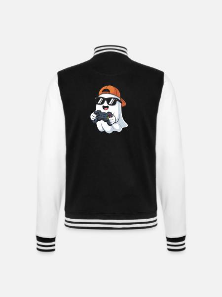 Kawaii Cute Boo Playing Video Game Halloween Gamer - College-Sweatjacke - Schwarz/Weiß