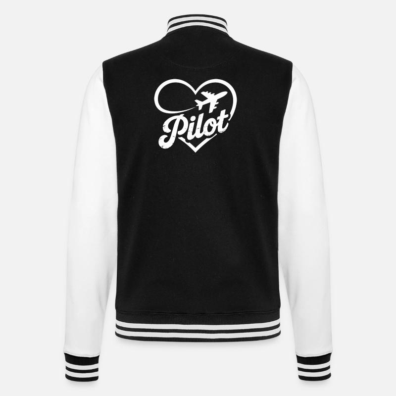 Pilot Herz Flugzeug Flugschein - College-Sweatjacke - Schwarz/Weiß