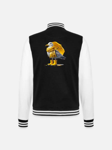 Seagull with yellow umbrella and boots - College Sweat Jacket - black/white