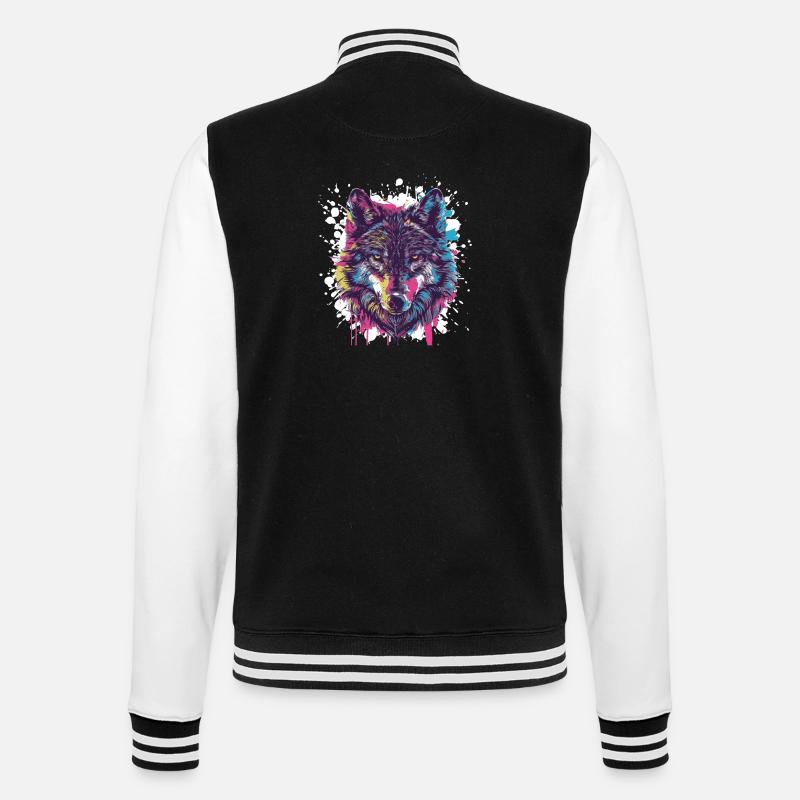 Wolf Tier Farbklecks - College-Sweatjacke - Schwarz/Weiß