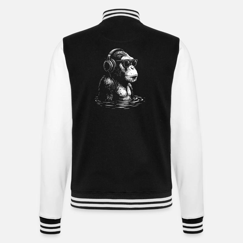 Kopfhörer Affe im Wasser - College-Sweatjacke - Schwarz/Weiß