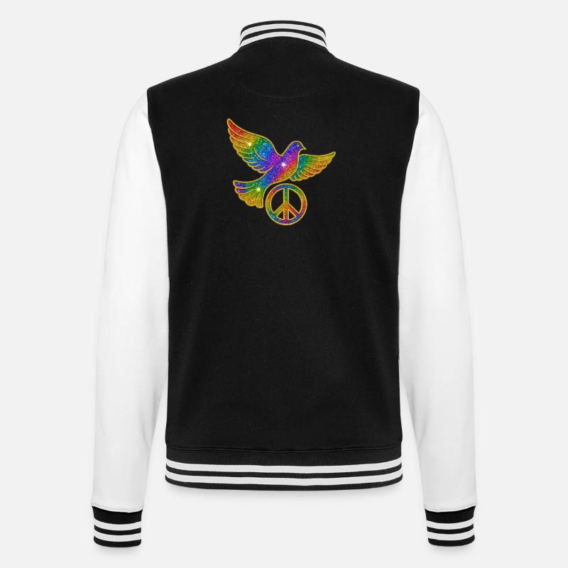 Regenbogen Friedenstaube mit Friedenszeichen - College-Sweatjacke - Schwarz/Weiß