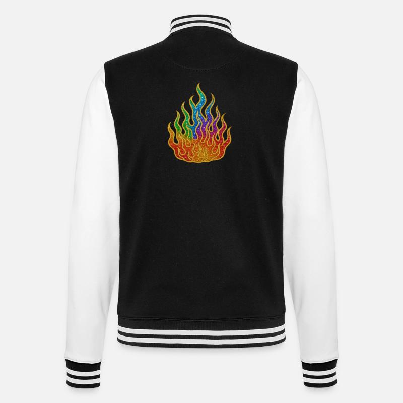 Regenbogenfeuer Glitzerflamme - College-Sweatjacke - Schwarz/Weiß