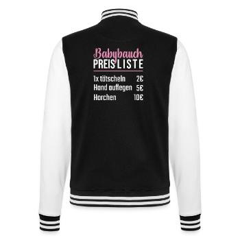 Babybauch Preisliste | Geschenk Babyparty - College-Sweatjacke - Schwarz/Weiß - Hinten - Marisol (170cm)