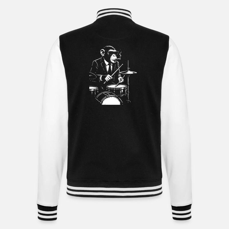 Jazz Monkey spielt das Schlagzeug - College-Sweatjacke - Schwarz/Weiß