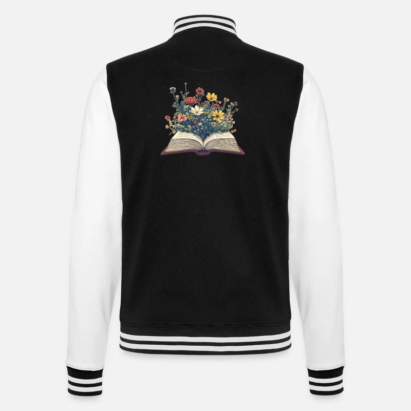 Buch mit Blumen - College-Sweatjacke - Schwarz/Weiß