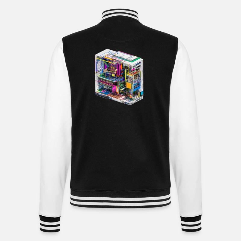 Buntes Innenleben eines Computers - College-Sweatjacke - Schwarz/Weiß