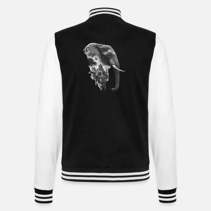 Éléphant et temple en collage - Veste Teddy - noir/blanc