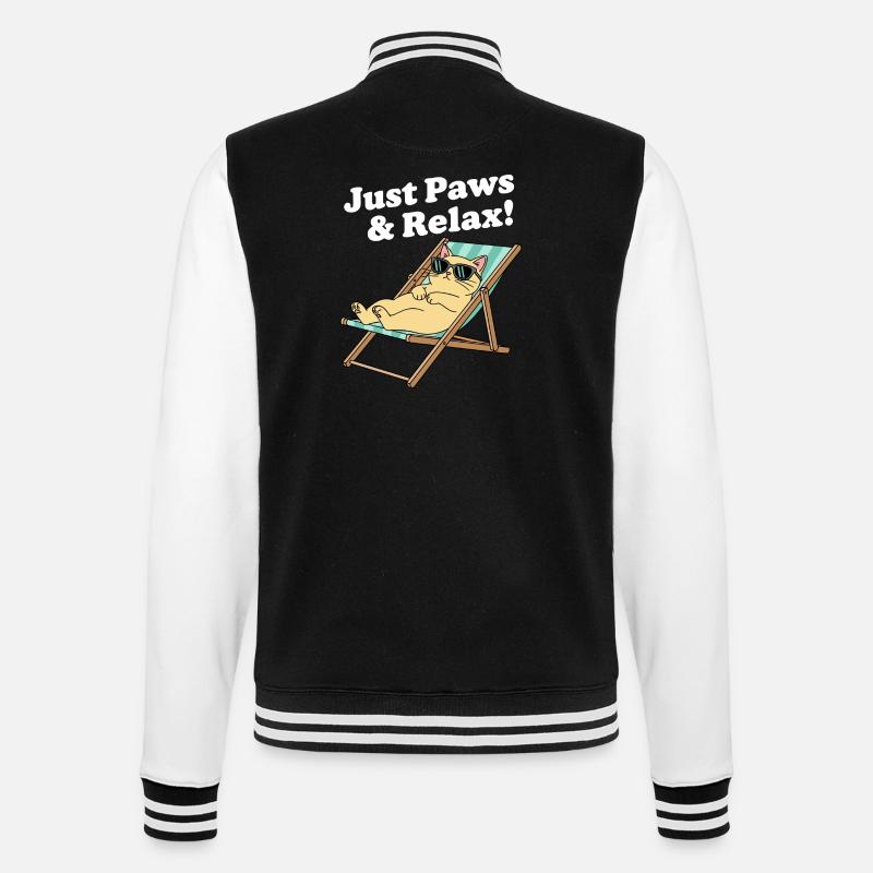 Relax Katze im Liegestuhl - College-Sweatjacke - Schwarz/Weiß