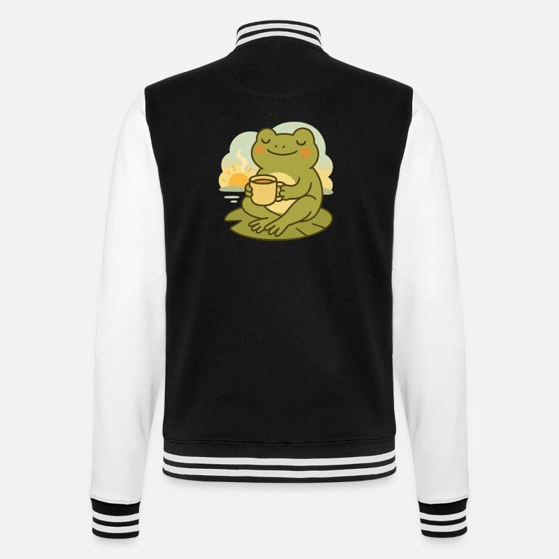 Frosch mit Kaffee – Morgenruhe Design - College-Sweatjacke - Schwarz/Weiß