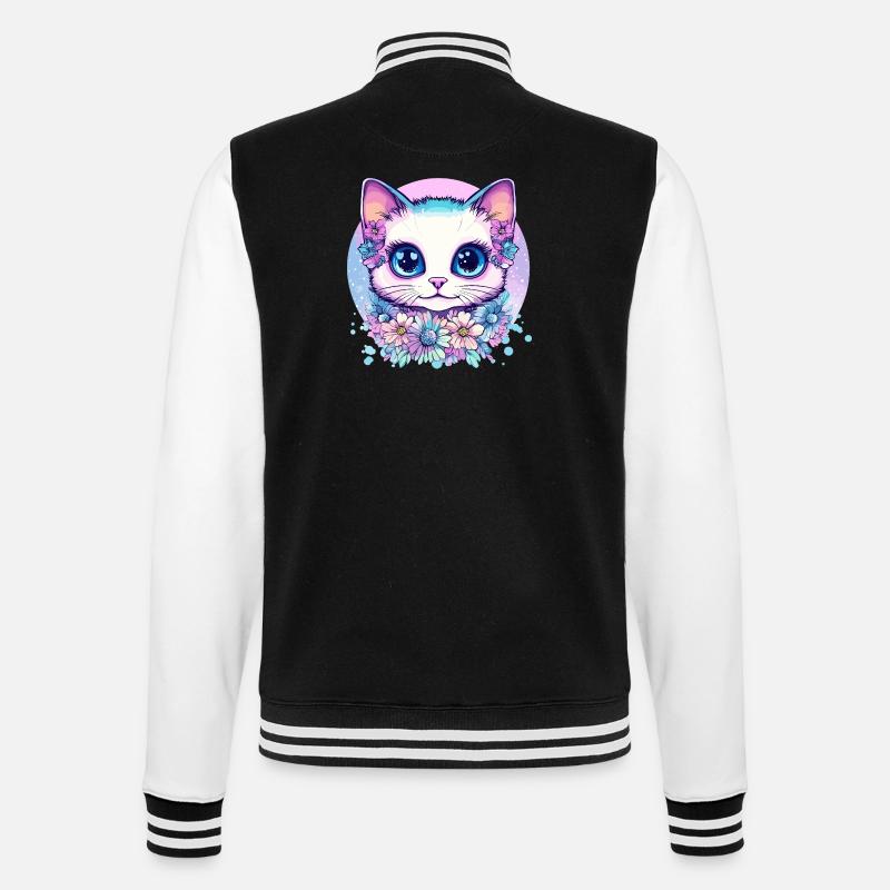Chaton pastel avec couronne florale - Veste Teddy - noir/blanc