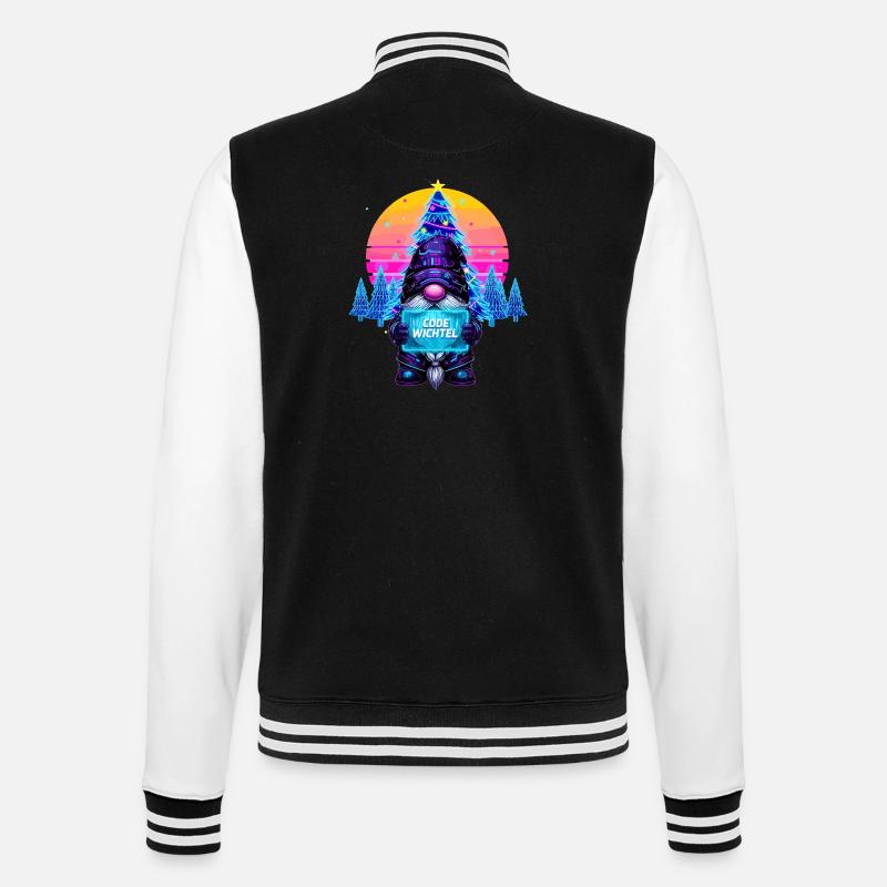 Cyberpunk Code Wichtel - Synthwave Xmas Nerd - College-Sweatjacke - Schwarz/Weiß