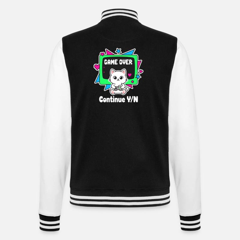 Retro Katzen Controller Game Over - College-Sweatjacke - Schwarz/Weiß