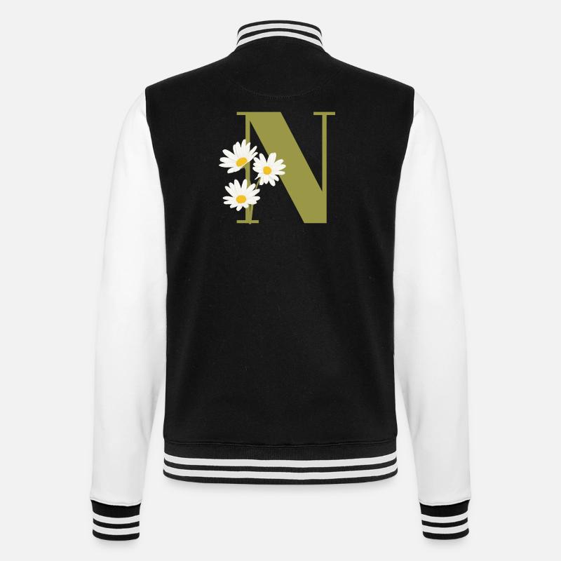 Grüner Buchstabe n Gänseblümchen - College-Sweatjacke - Schwarz/Weiß