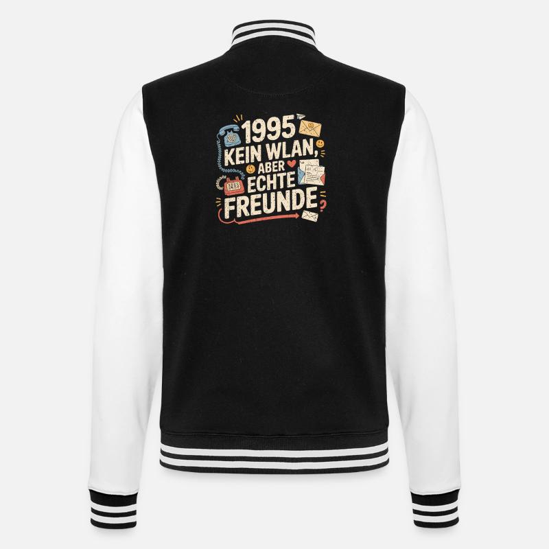 1995 Kein WLAN Aber Echte Freunde - College-Sweatjacke - Schwarz/Weiß