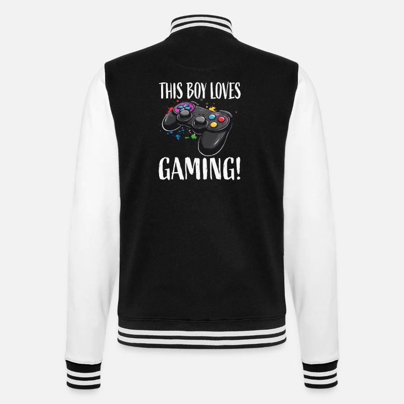 Junge liebt Gaming Controller - College-Sweatjacke - Schwarz/Weiß