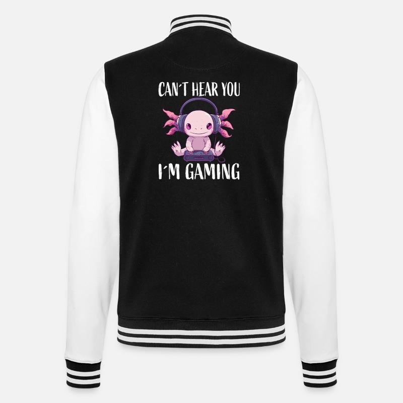 Gaming Axolotl mit Kopfhörern - College-Sweatjacke - Schwarz/Weiß