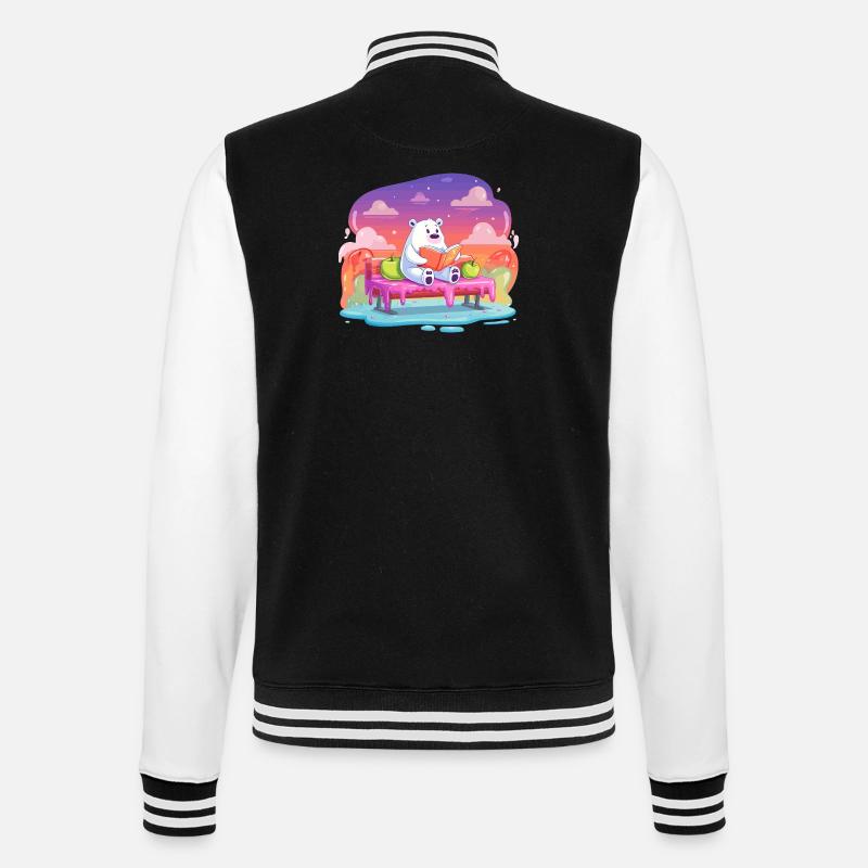 Lesender Eisbär im Farbtraum - College-Sweatjacke - Schwarz/Weiß